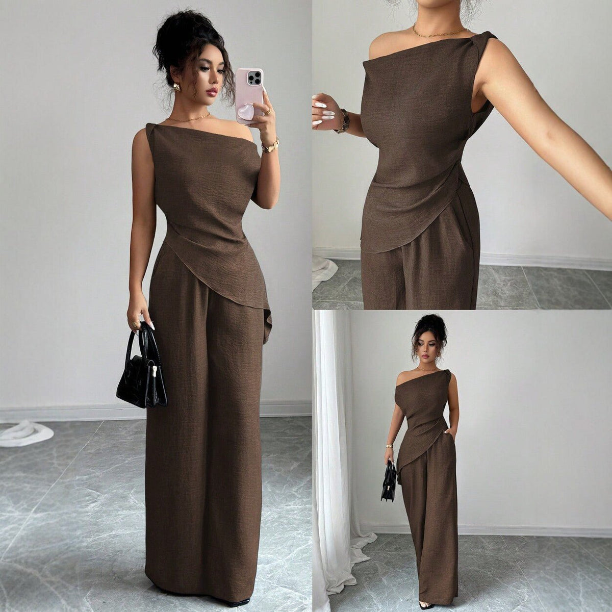 Solid-color Wide-leg Pants Suit For Women - Trend finder