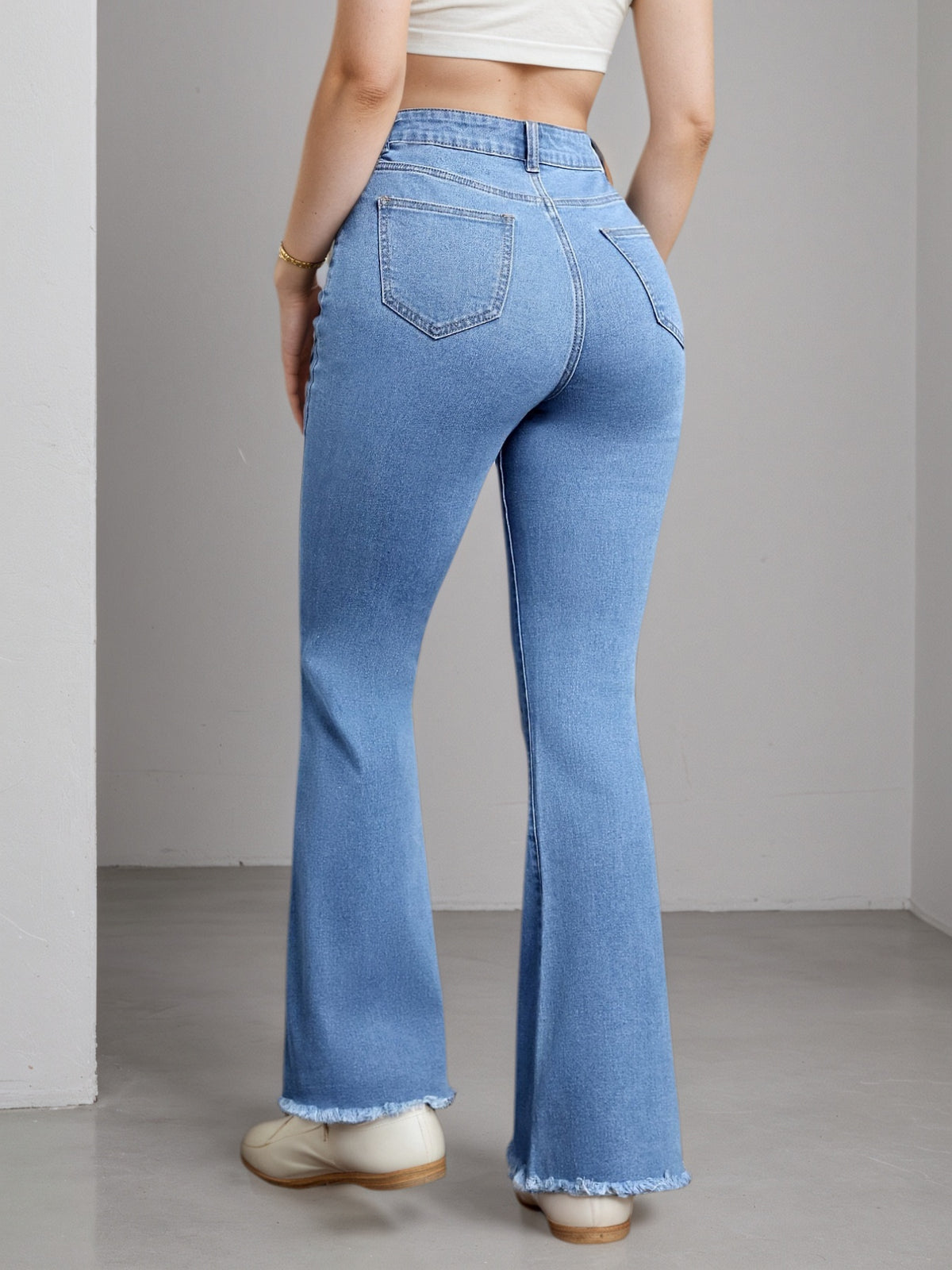 2025 New Women'S High-Stretch Flare Jeans With Heart Embroidery Patchwork - Trendy Distressed Denim Bell Bottoms, Comfortable & Versatile Light Blue Casual Pants,Fashion And Leisure - Trend finder