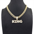 13mm Width Football Pendant Necklace,Full Diamond King Fashion Pendant Necklace, 3D Diamond Gold Zinc Alloy Stainless Steel Religious Zircon - Trend finder
