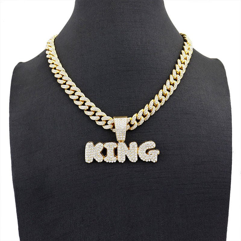 13mm Width Football Pendant Necklace,Full Diamond King Fashion Pendant Necklace, 3D Diamond Gold Zinc Alloy Stainless Steel Religious Zircon - Trend finder
